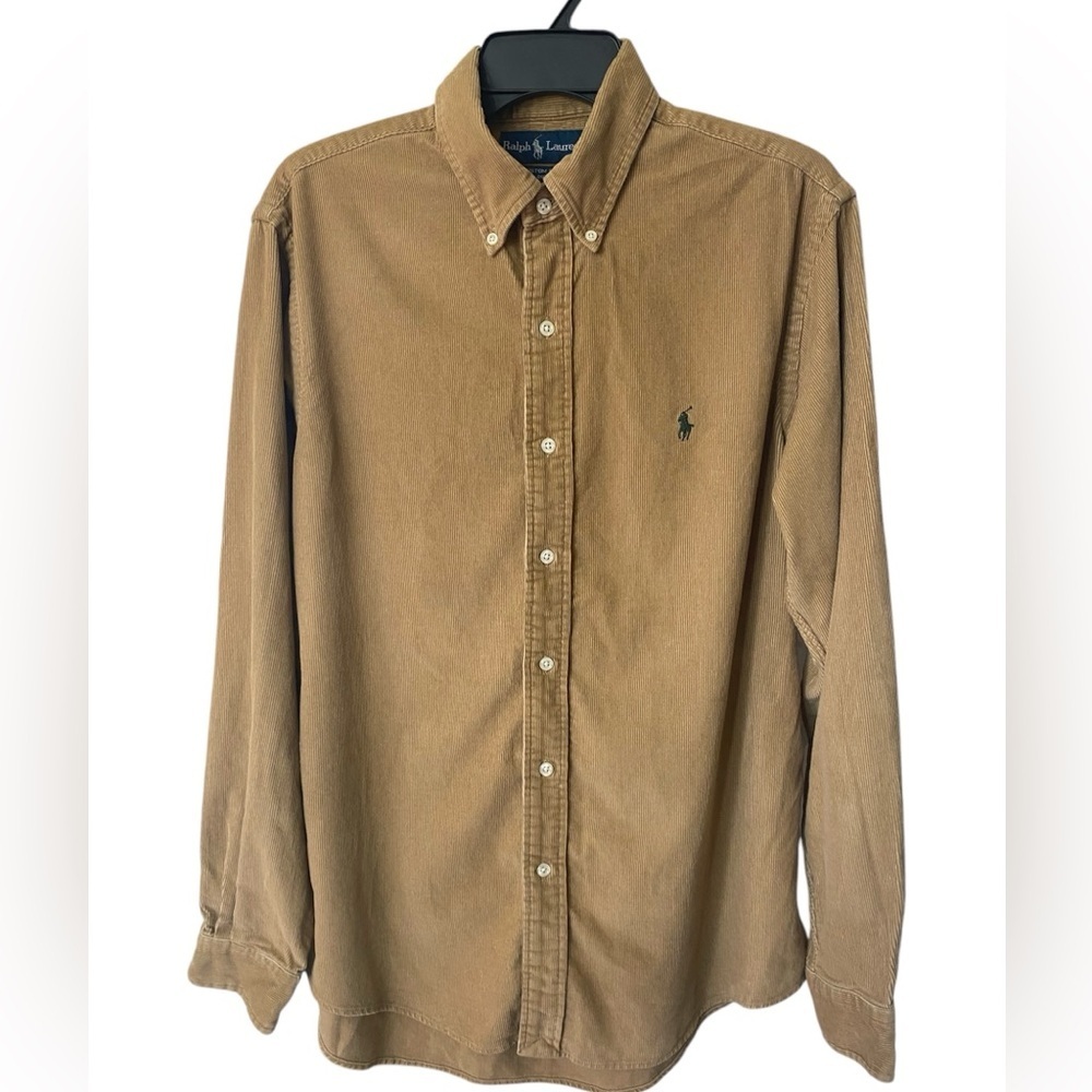 Ralph Lauren Men's Button-Down Shirt in Tan with Green Pony